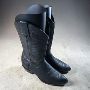 Sanders Mens Size 8 D Black Leather Western Cowboy Boots Pull On